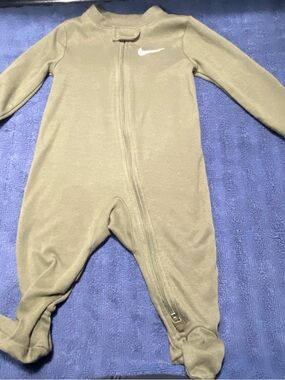 Nike Olive Green Zip-Up Footed One-Piece 6Months